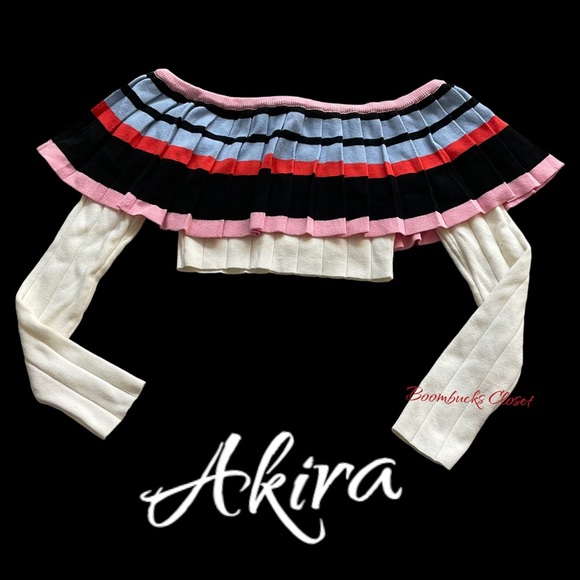 Akira Sweater Knit Bolero  Top  Colorful Pleated Size Small - Picture 10 of 12